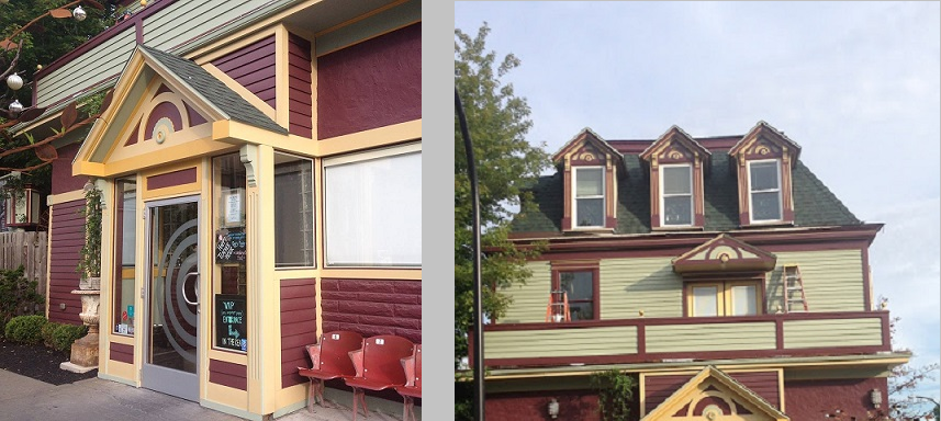 multicolored storefront and dormers